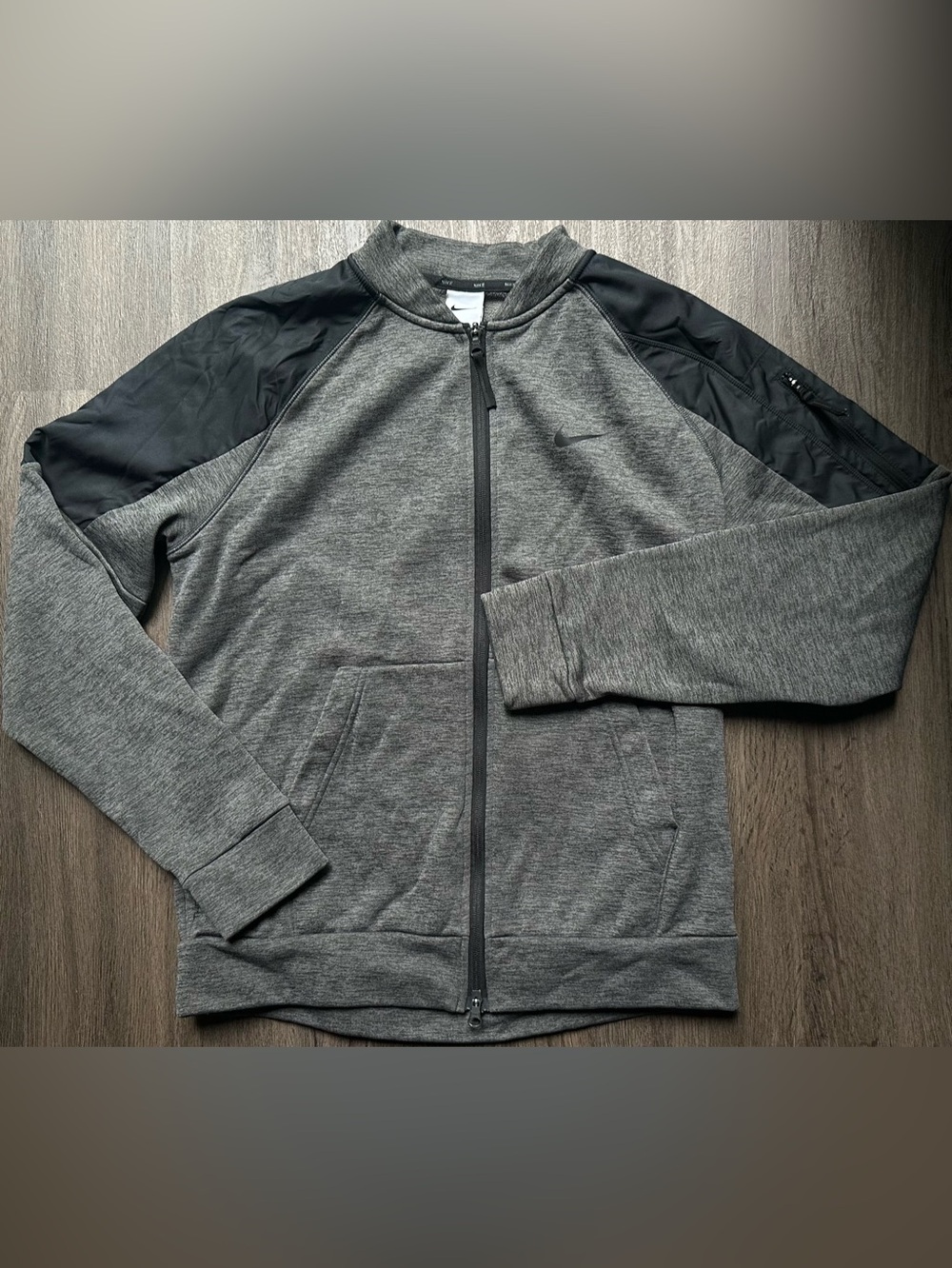 Nike Men's Heather Gray & Black Full-Zip Therma-FIT Bomber Training Jacket - Med